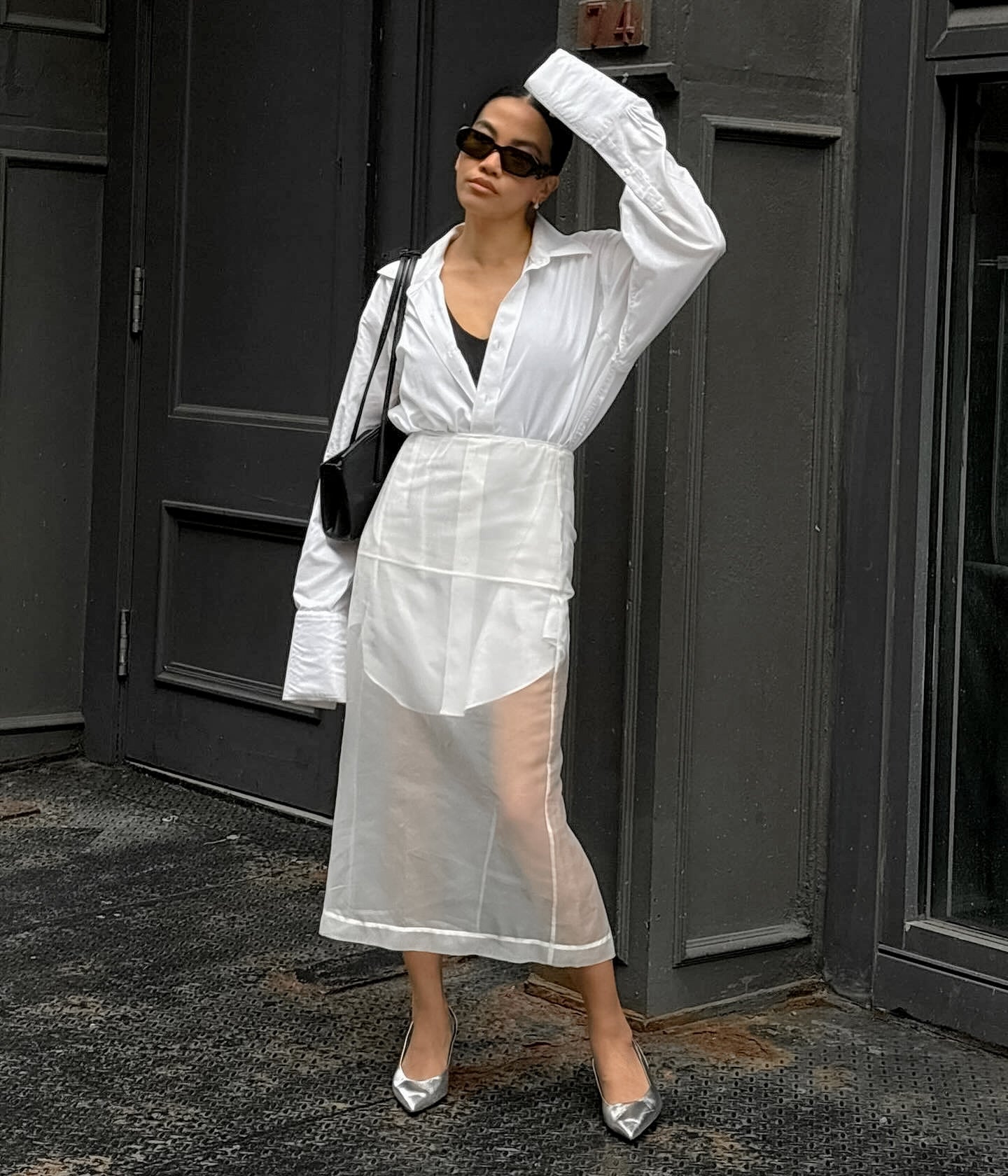 Women’s Sheer White Mesh High-Waisted Loose Straight Skirt