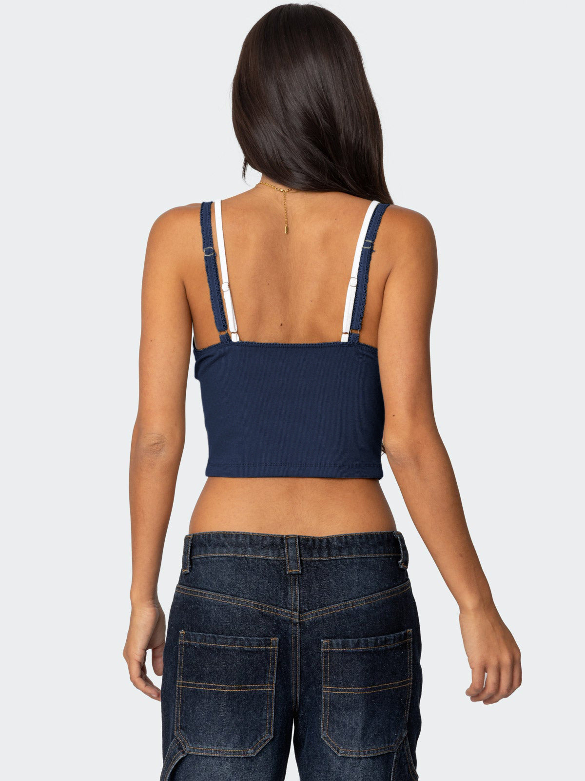 Women's Spring Summer Fashion Contrast Lace Patchwork Double-Strap Camisole with Bow – Slim Fit Faux Two-Piece Top