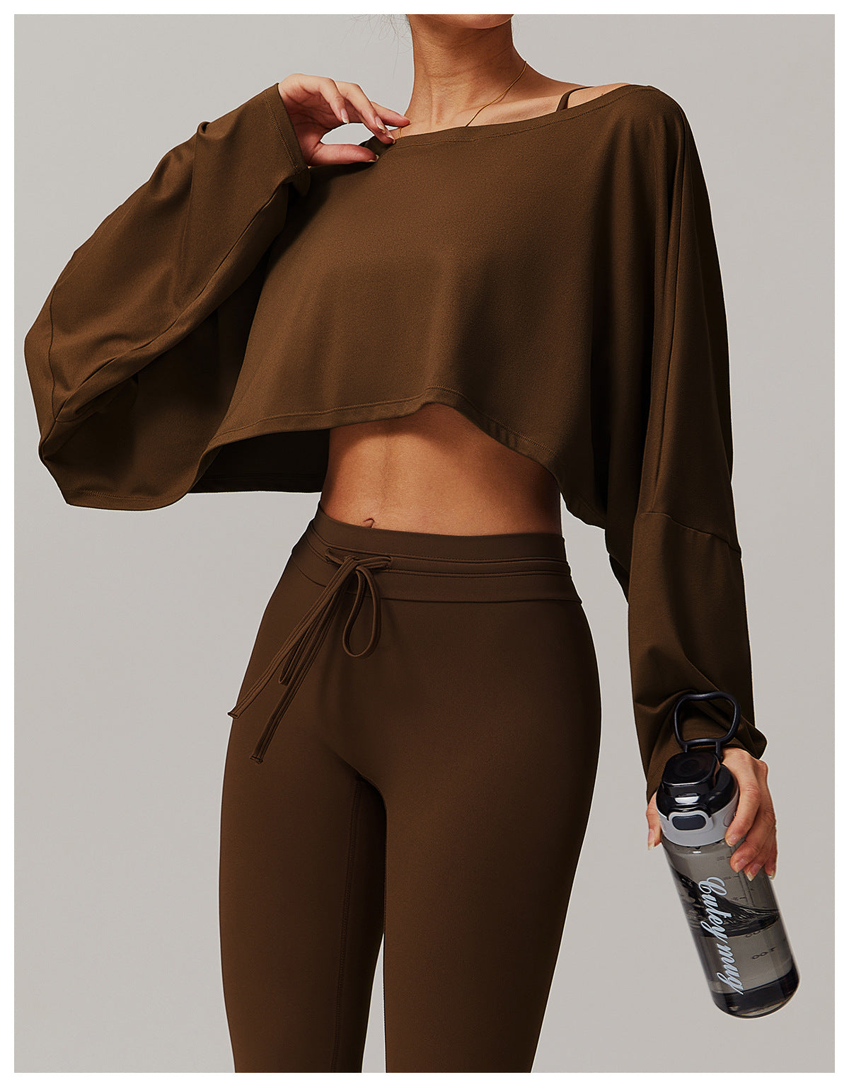 Women's Off-Shoulder Batwing Sleeve Fitness Top – Summer Long Sleeve Yoga Pullover
