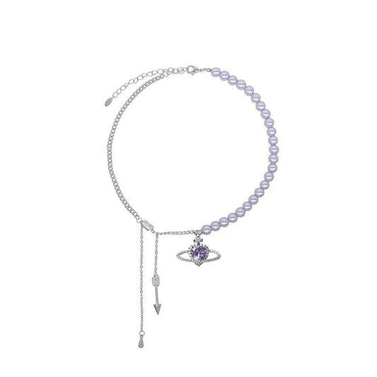 Purple Heart Fringe Necklace - ACC MODE