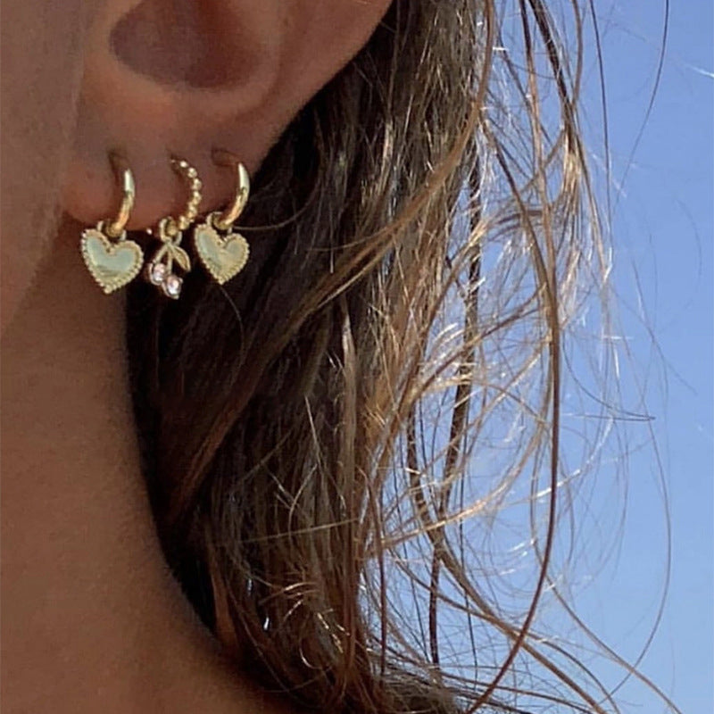 Cherry and Heart Earrings Set