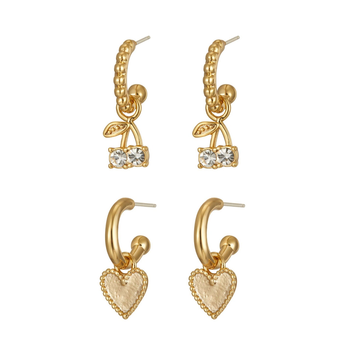 Cherry and Heart Earrings Set