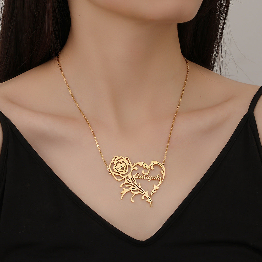 Custom Name Necklace-Rose Love