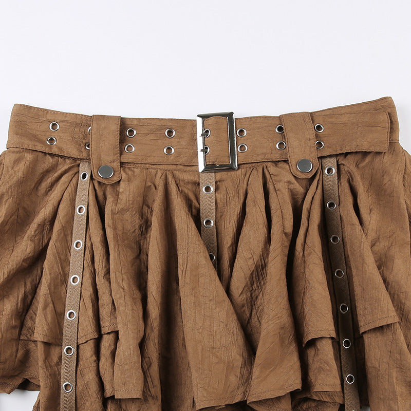 Y2K Low Waist A-Line Irregular Hem Ribbon Skirt