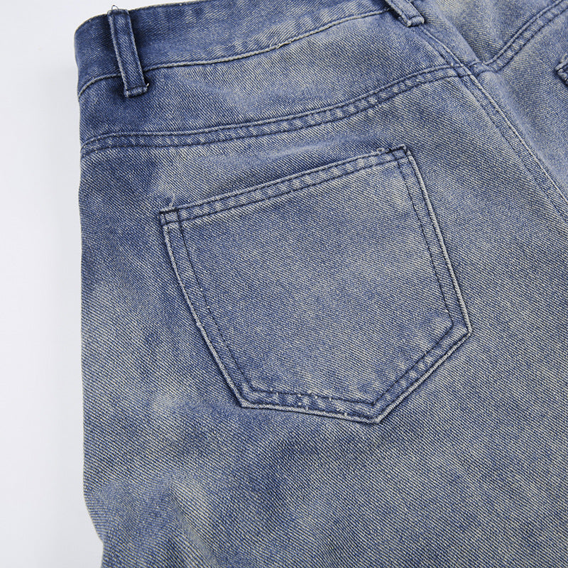 High Slit Gradient Denim Skirt