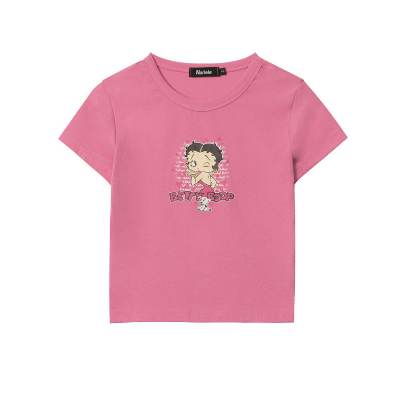 Cartoon Fun Print Round Neck T-shirt