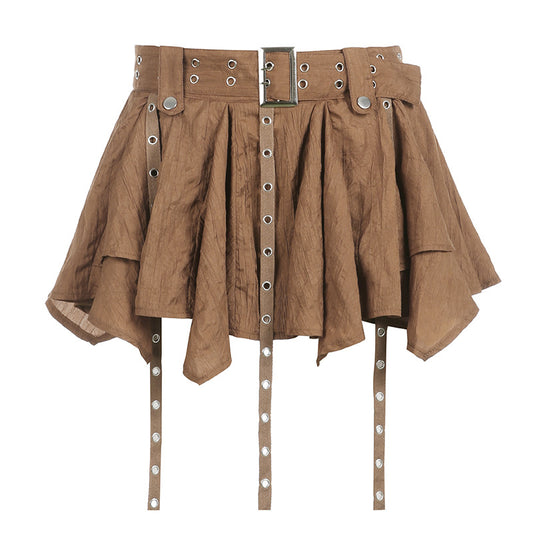 Y2K Low Waist A-Line Irregular Hem Ribbon Skirt