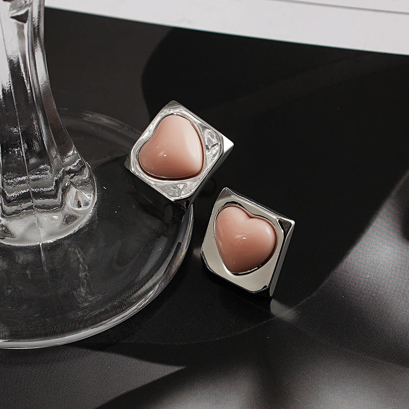 Niche Design Square Heart Stud Earrings