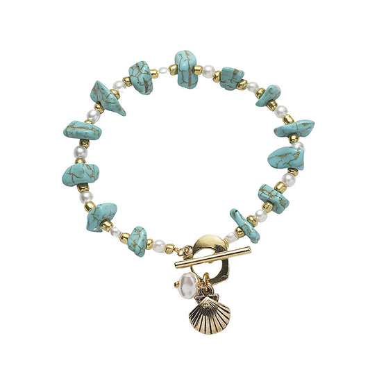 Irregular Turquoise Gravel Bracelet Beaded Natural Stone Shell Pendant OT Buckle Bracelet