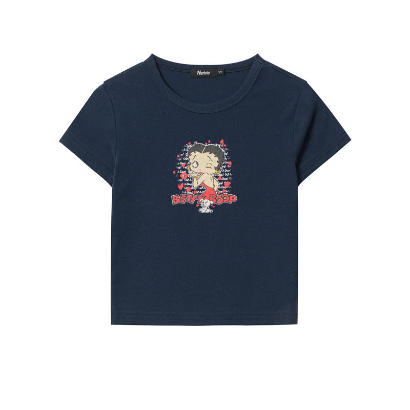 Cartoon Fun Print Round Neck T-shirt
