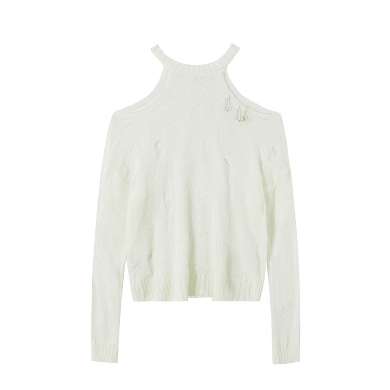 Halterneck Off-the-Shoulder Knitted Top