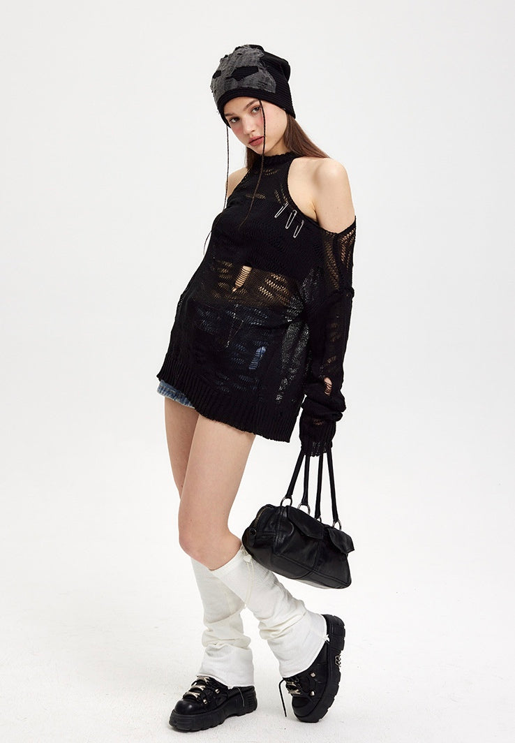 Halterneck Off-the-Shoulder Knitted Top
