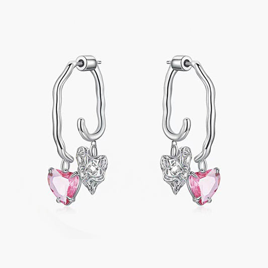 Niche Design Pink Heart Zircon Earrings