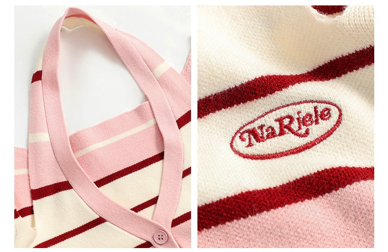 Dolce maglione lavorato a maglia a righe con spalle scoperte e scollo all'americana