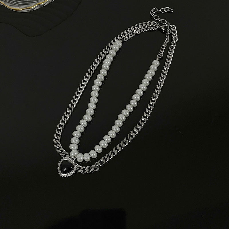 Double Layered Heart Pearl Necklace