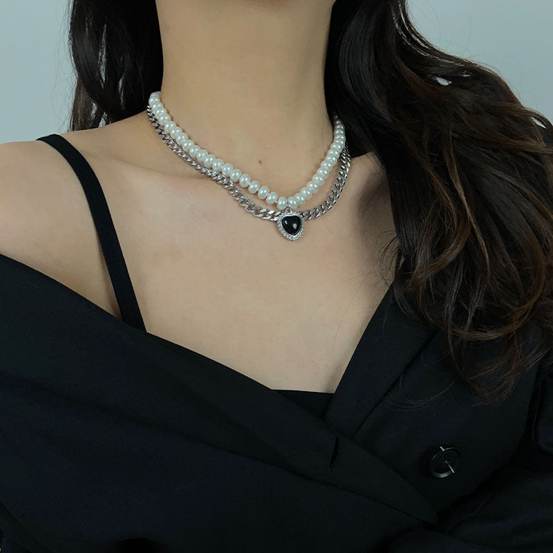 Double Layered Heart Pearl Necklace