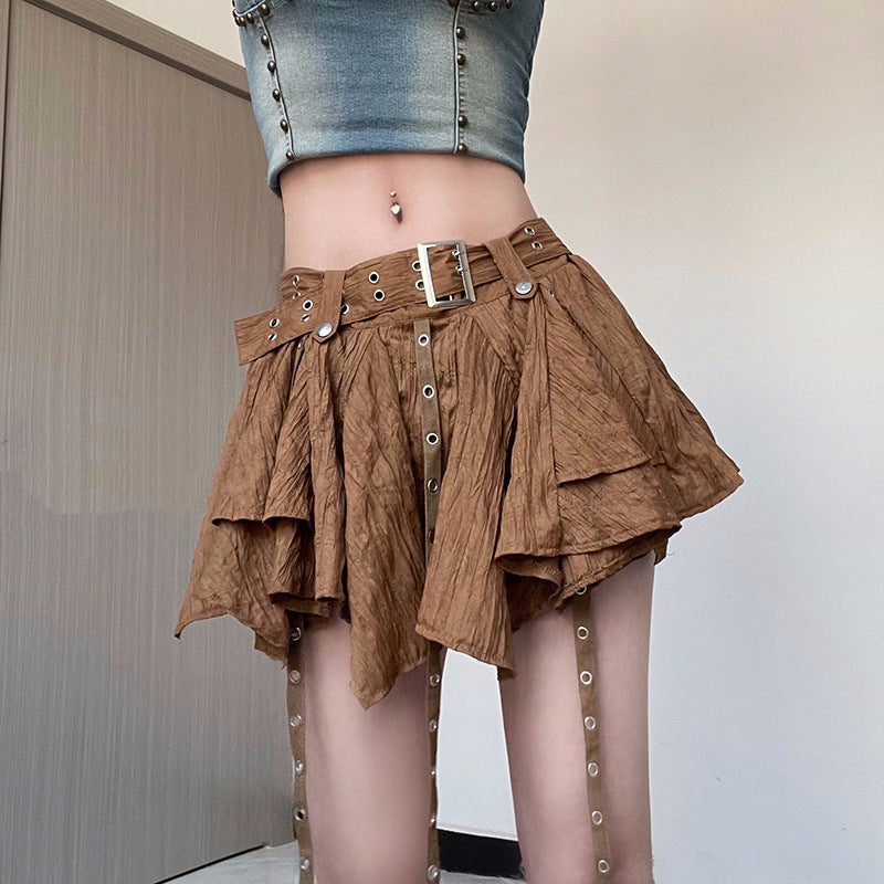 Y2K Low Waist A-Line Irregular Hem Ribbon Skirt