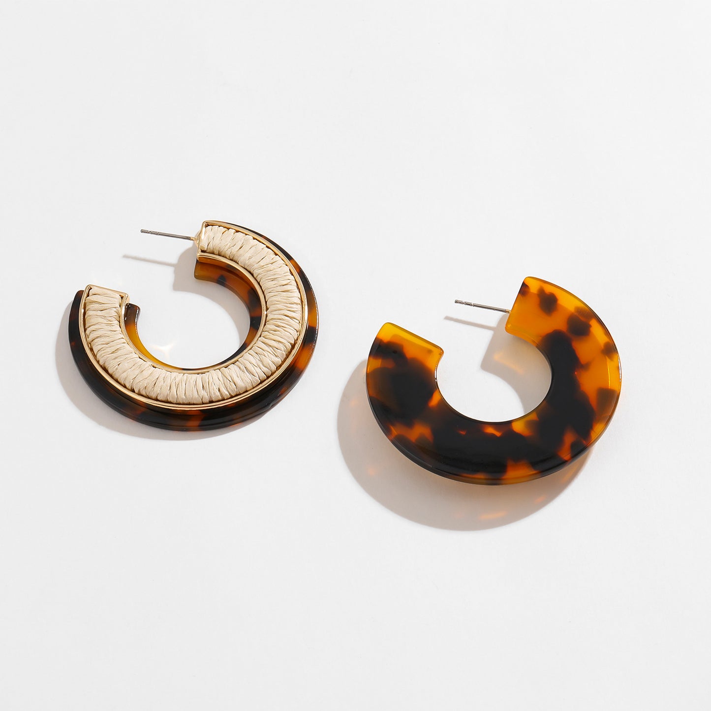 Beach Vacation Style Acetate and Raffia Earrings