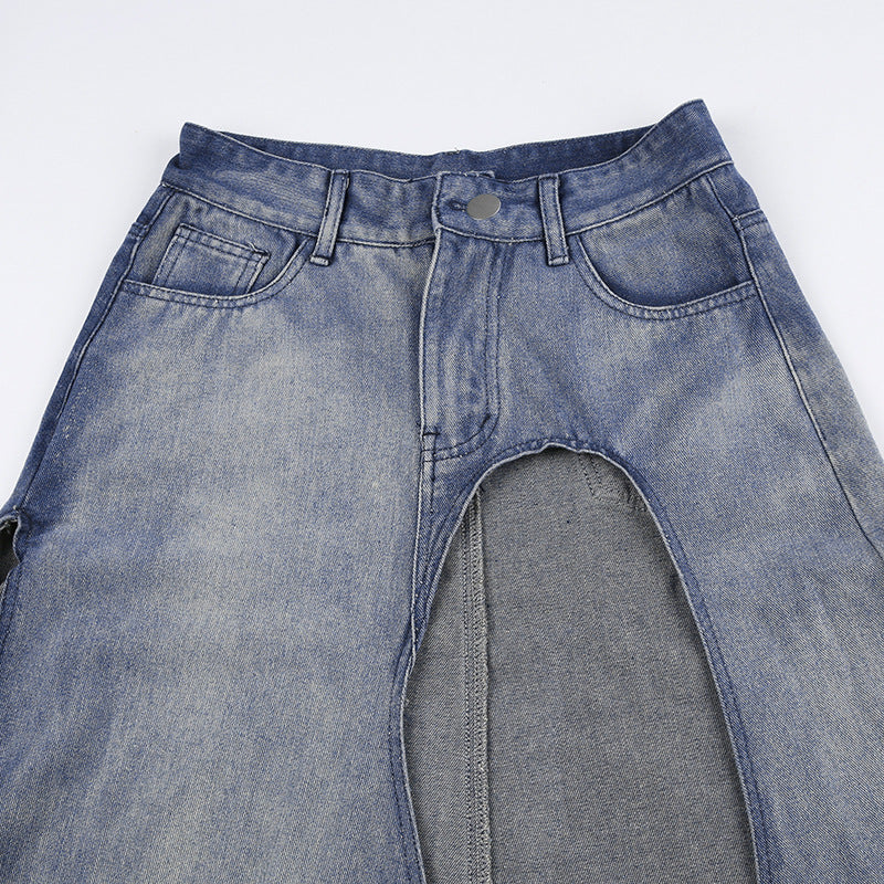 High Slit Gradient Denim Skirt