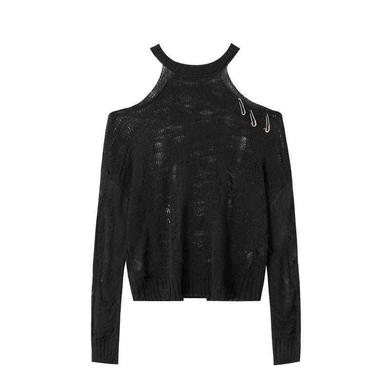 Halterneck Off-the-Shoulder Knitted Top
