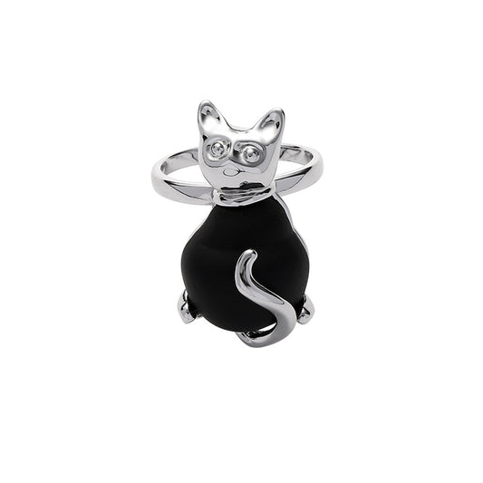 Black Resin Cat Open Ring