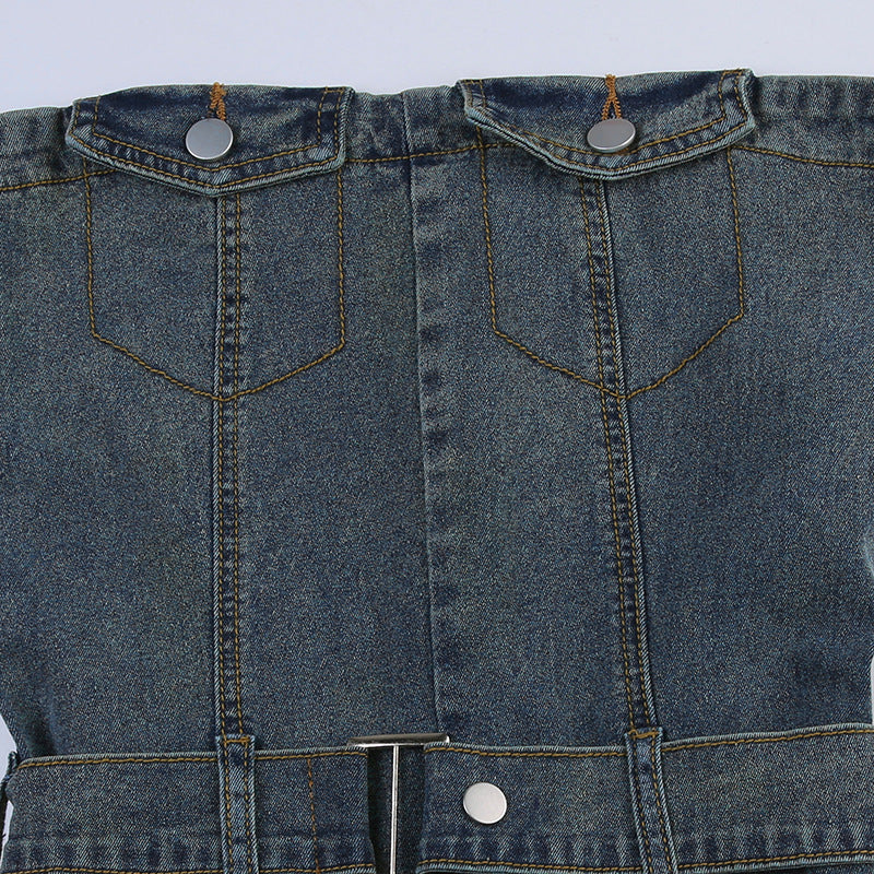 Y2K Strapless Waist Denim Dress