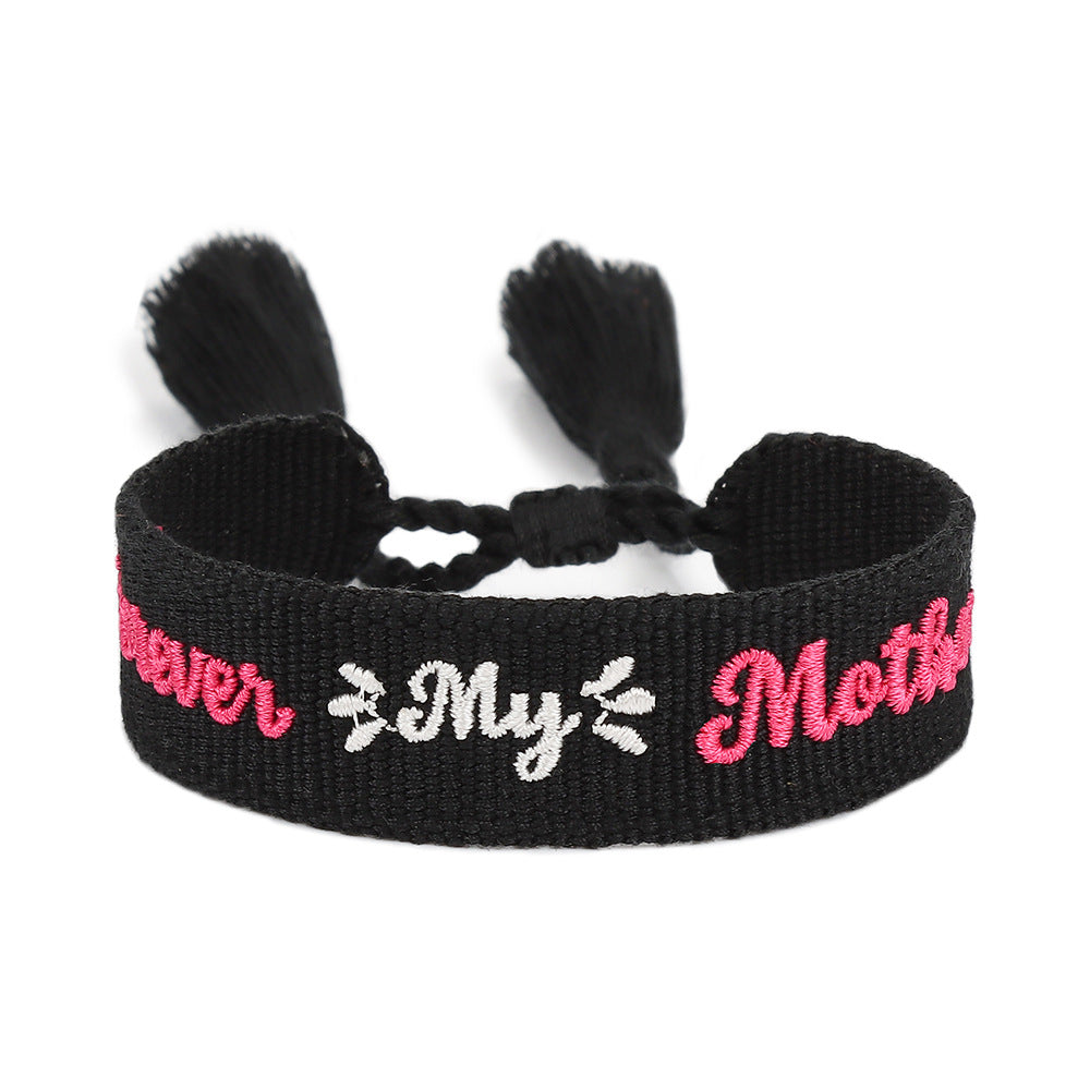 Handwoven Adjustable Bracelet-- Love MOM