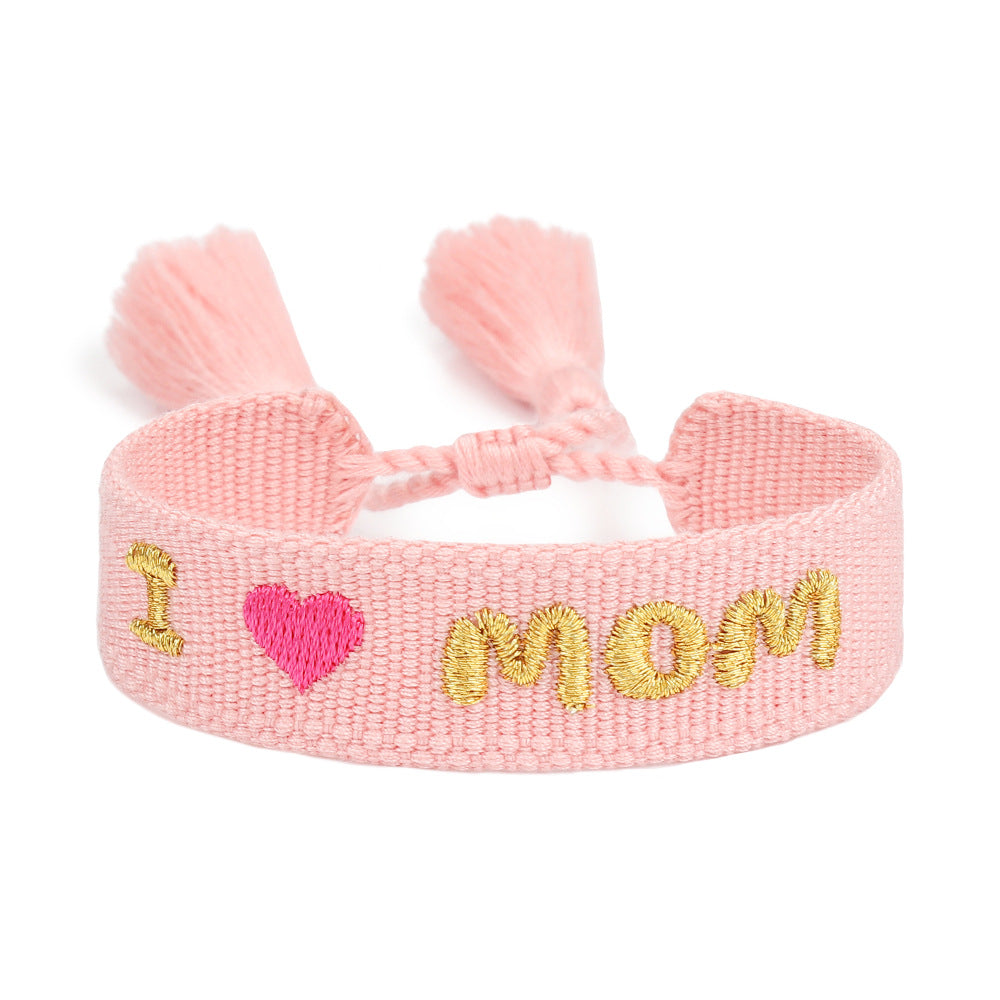 Handwoven Adjustable Bracelet-- Love MOM