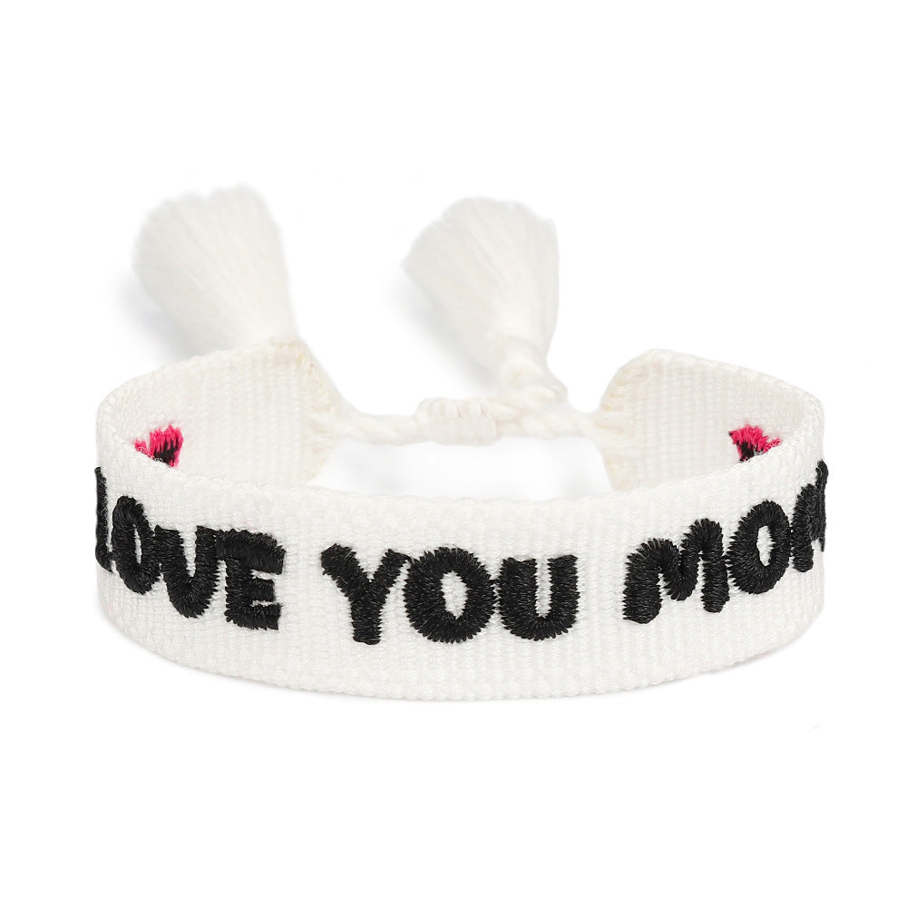 Handwoven Adjustable Bracelet-- Love MOM