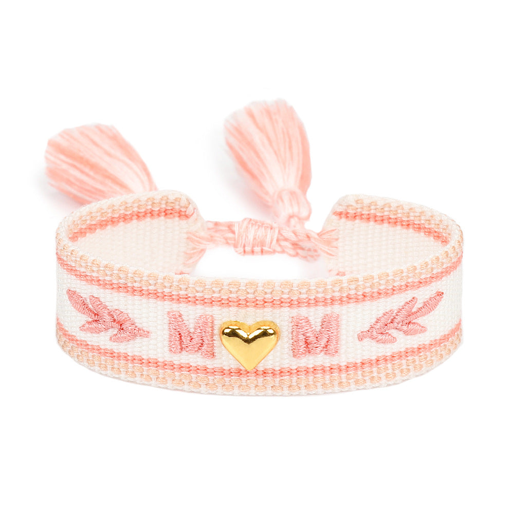 Handwoven Adjustable Bracelet-- Love MOM
