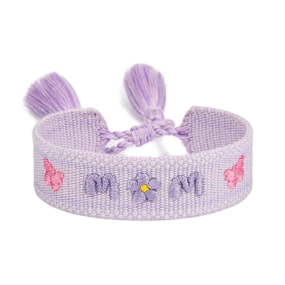 Handwoven Adjustable Bracelet-- Love MOM