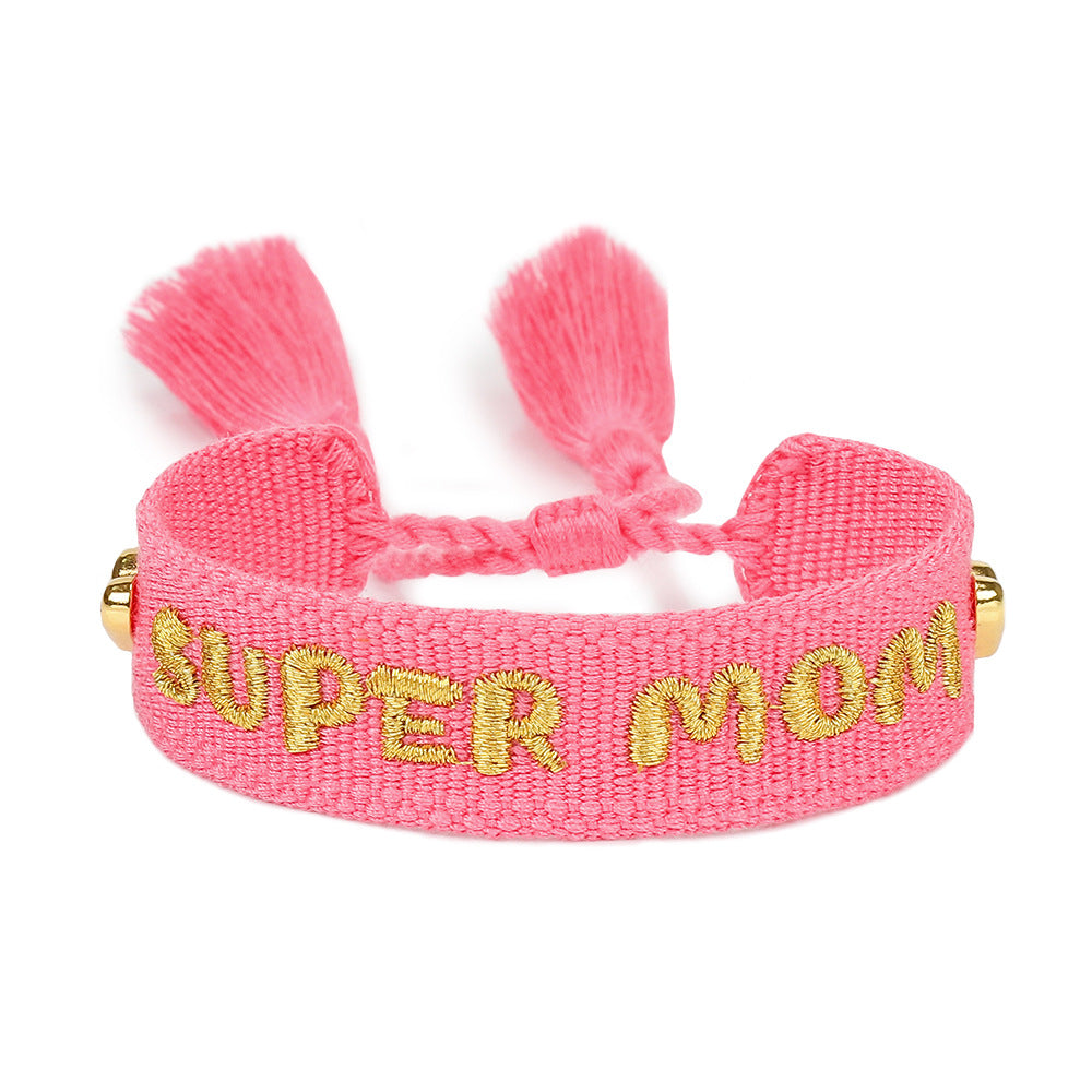 Handwoven Adjustable Bracelet-- Love MOM