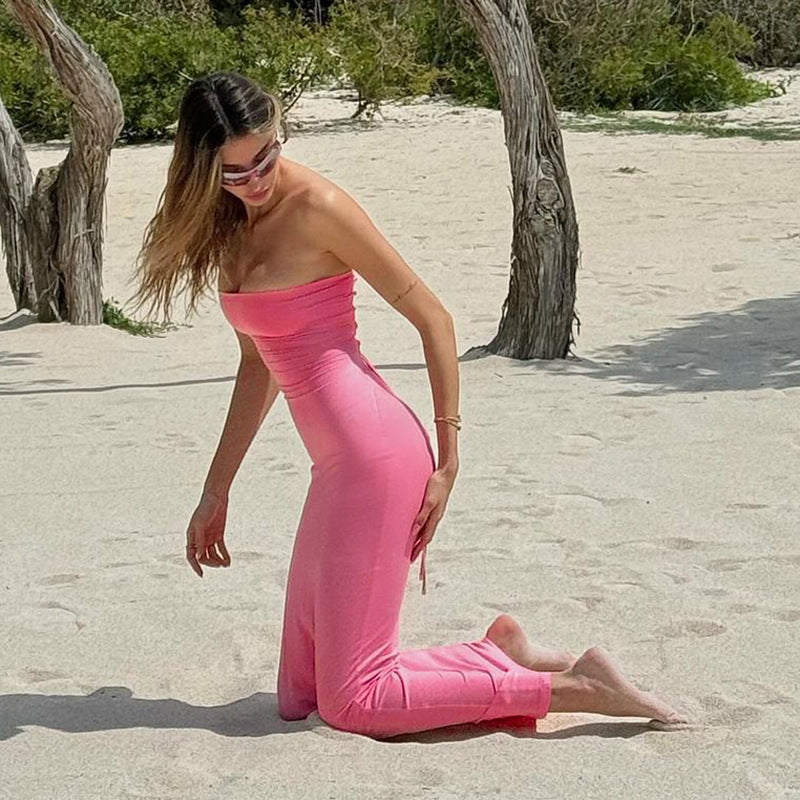 Women's Summer Sexy Strapless Backless Tie Dress