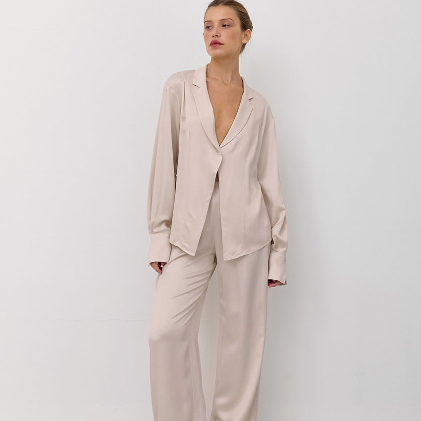 Elegant Women’s Long Sleeve Pajama Set – Stylish Lounge Wear, Comfortable & Loose Fit, Wearable Outdoors