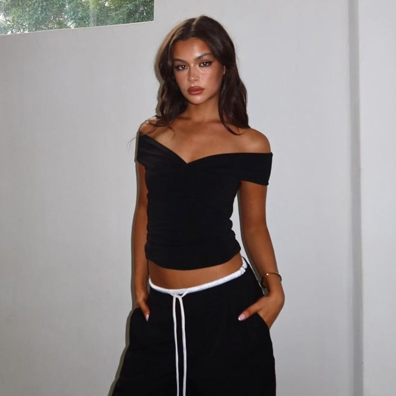 Women's Summer Front Twist Off-Shoulder Bardot Top