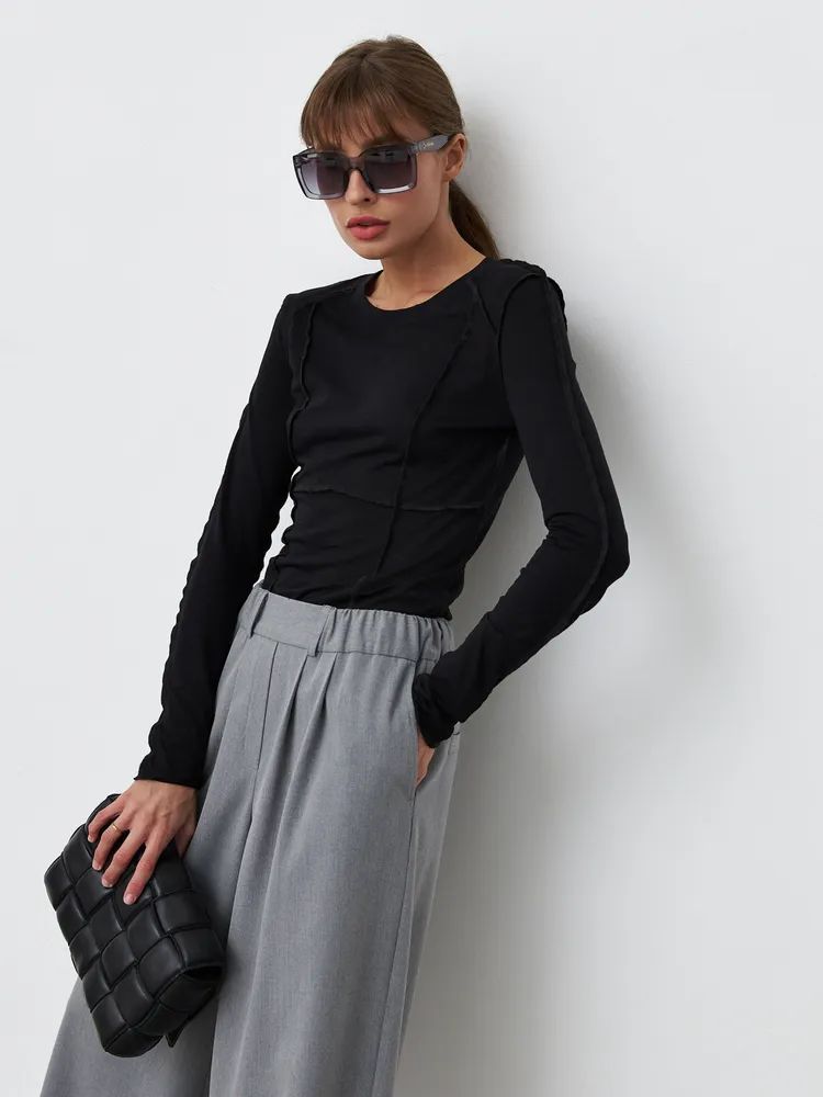 Women's Fashion Casual Contrast Stitching Crew Neck Long Sleeve T-Shirt