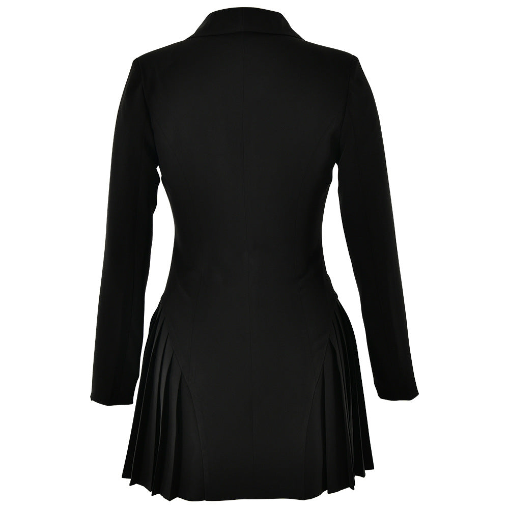 Women's New Deep V-Neck Long-Sleeve Breasted Blazer Dress Dress