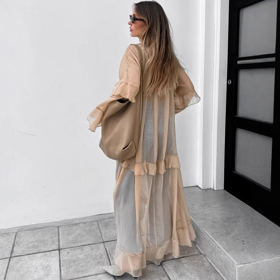 Women's Khaki Batwing Sleeve Cover-Up Dress