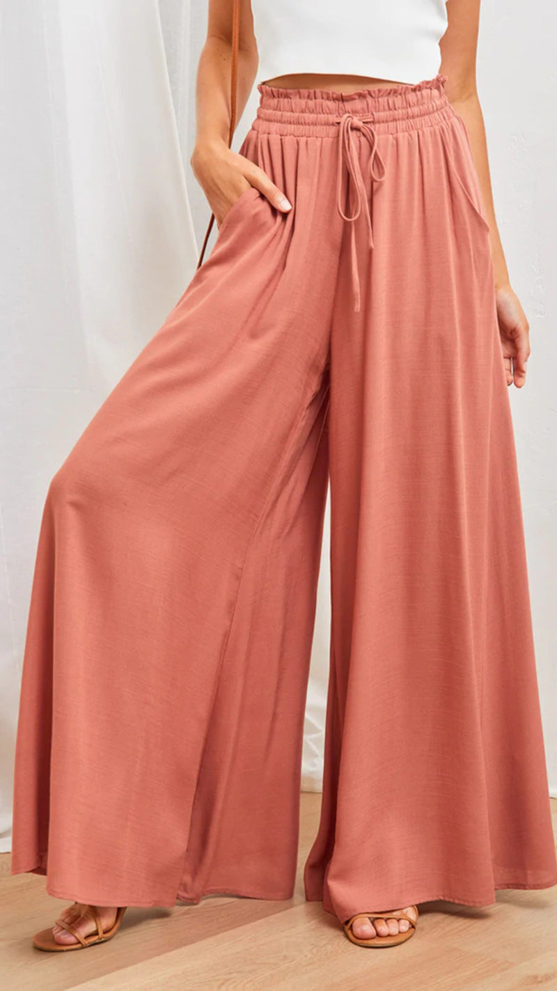 Women’s Multi-Color Elastic Waist High-Waisted Wide-Leg Long Skirt Pants