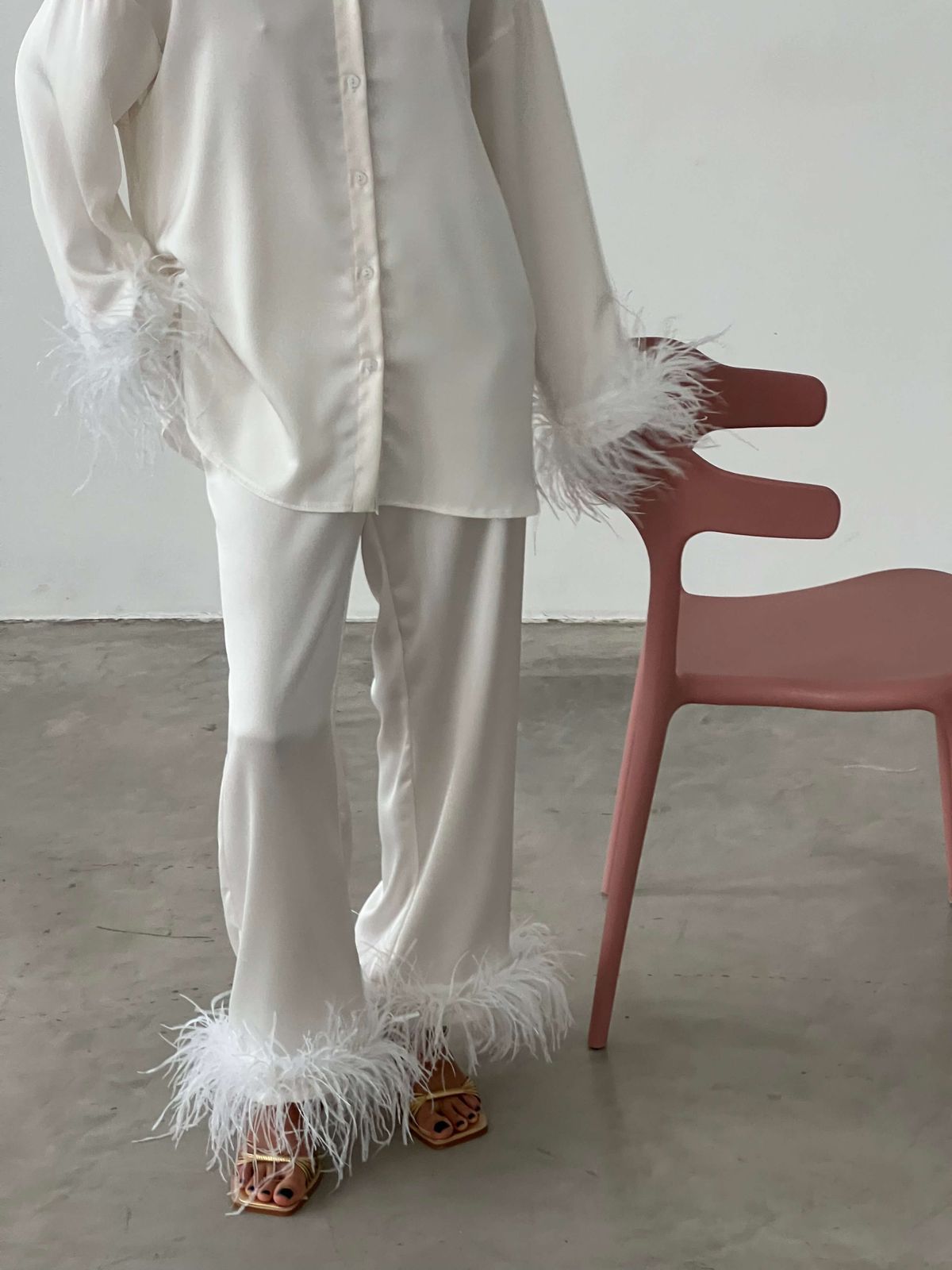 Fashion Ostrich Feather Pajama Set