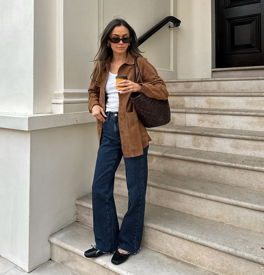 Women's British Style Suede Loose Casual Blazer Jacket