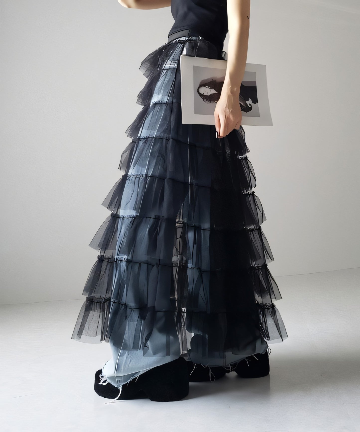 Women's Layered Elastic Waist Puff Tulle A-line Skirt, Sheer Mesh Design for All Occasions