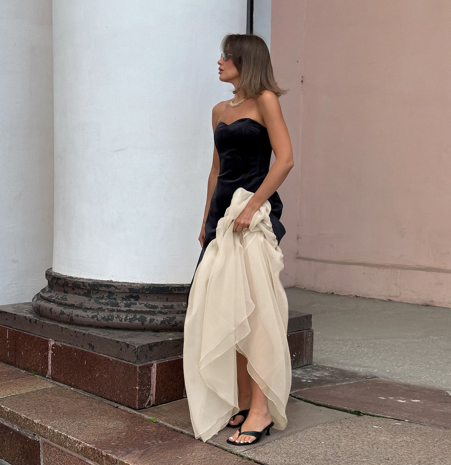 Women's Sexy Color Block Knit Strapless Dress