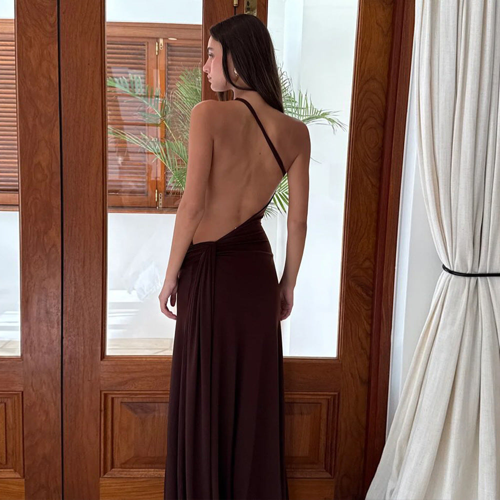 Sexy One-Shoulder Backless Metal Decor Bodycon Dress for Women