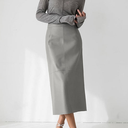 Women's High-Waisted Split PU Leather Pencil Skirt
