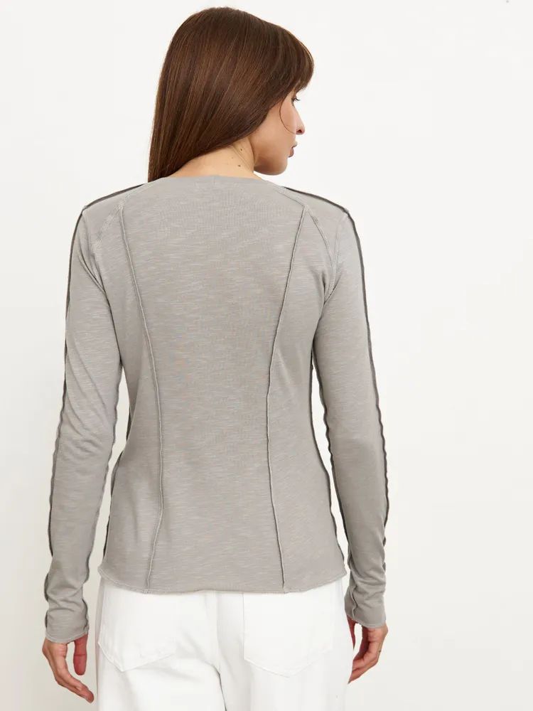 Women's Fashion Casual Contrast Stitching Crew Neck Long Sleeve T-Shirt