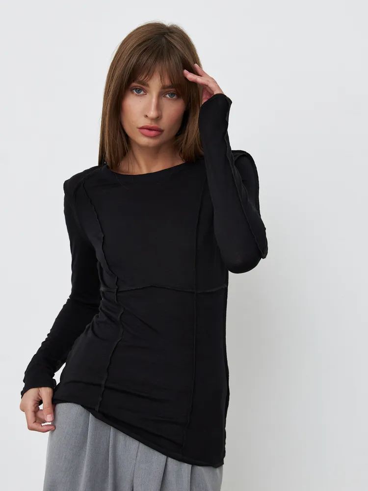 Women's Fashion Casual Contrast Stitching Crew Neck Long Sleeve T-Shirt