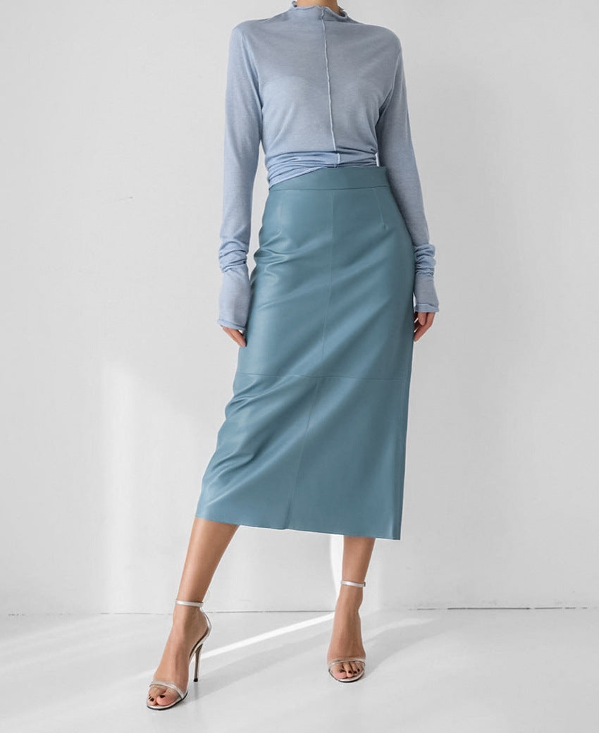 Women's High-Waisted Split PU Leather Pencil Skirt