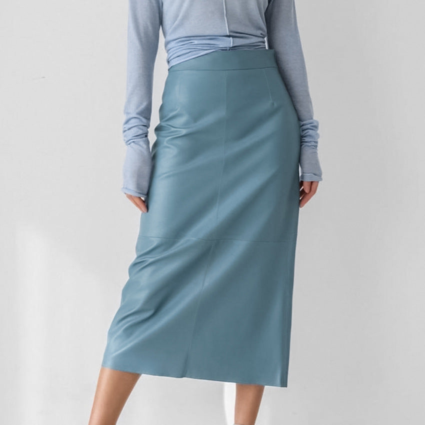 Women's High-Waisted Split PU Leather Pencil Skirt