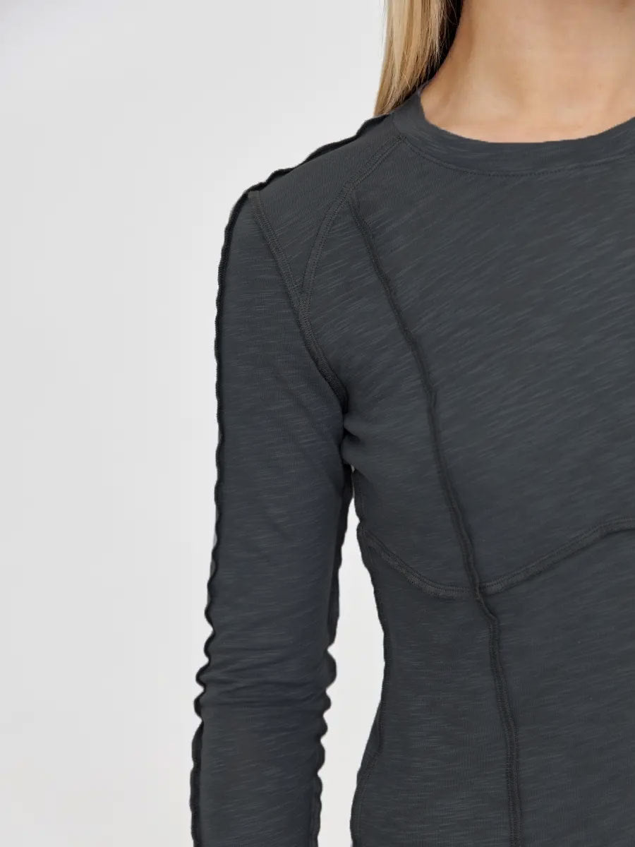 Women's Fashion Casual Contrast Stitching Crew Neck Long Sleeve T-Shirt